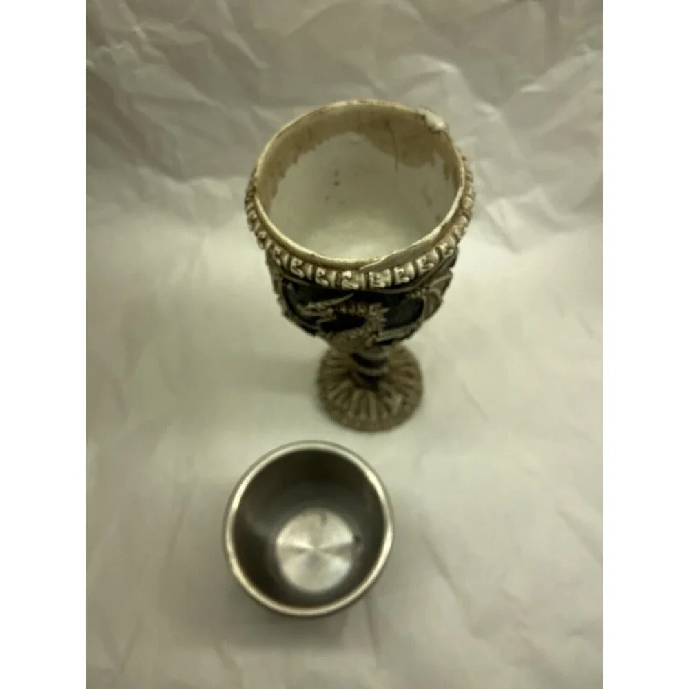 Medieval Dragon Skeleton Ossuary Chalace 7.25 in Black Cream Wine Glass
